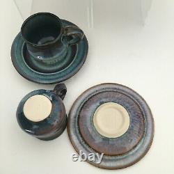 Bill Campbell Studio Art Pottery Tea Pot Creamer Sugar Cups Saucers Signed Vtg