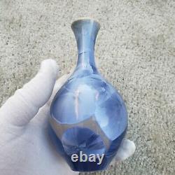 Blue Crystalline Glazed Art Pottery Vase signed