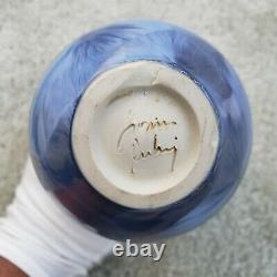 Blue Crystalline Glazed Art Pottery Vase signed