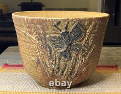 Boho Vintage Mid Century Studio Pottery Planter Pot Butterfly & Grass Design