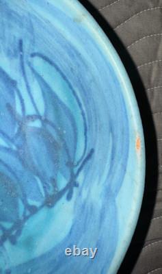 Bowl JT Abernathy Studio Pottery Ann Arbor 8.75 Diameter Vintage Blue on Blue