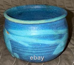 Bowl or Mug JT Abernathy Studio Pottery Ann Arbor 3x3.5 Vtg Signed Blue on Blue