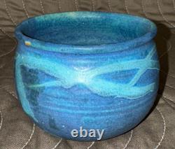 Bowl or Mug JT Abernathy Studio Pottery Ann Arbor 3x3.5 Vtg Signed Blue on Blue