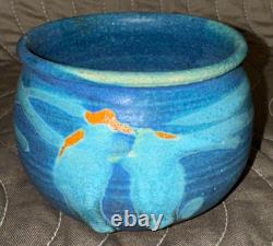 Bowl or Mug JT Abernathy Studio Pottery Ann Arbor 3x3.5 Vtg Signed Blue on Blue