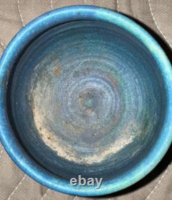 Bowl or Mug JT Abernathy Studio Pottery Ann Arbor 3x3.5 Vtg Signed Blue on Blue