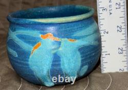Bowl or Mug JT Abernathy Studio Pottery Ann Arbor 3x3.5 Vtg Signed Blue on Blue