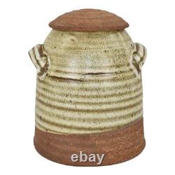 Byron Temple Vintage Studio Art Pottery Brown Handled Covered Jar Vase