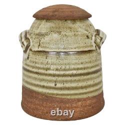 Byron Temple Vintage Studio Art Pottery Brown Handled Covered Jar Vase