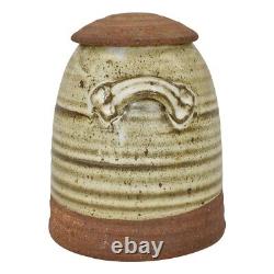 Byron Temple Vintage Studio Art Pottery Brown Handled Covered Jar Vase