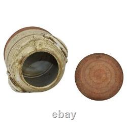 Byron Temple Vintage Studio Art Pottery Brown Handled Covered Jar Vase