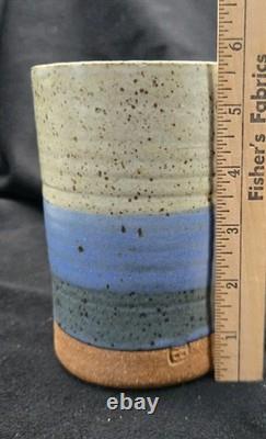 Byron Temple Vtg Studio Art Pottery Blues & Gray, Lidded Jar, 7, Signed