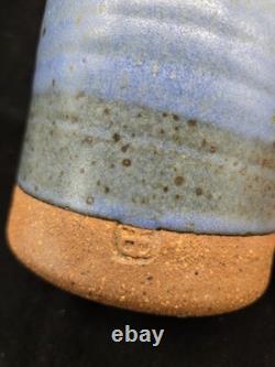 Byron Temple Vtg Studio Art Pottery Blues & Gray, Lidded Jar, 7, Signed