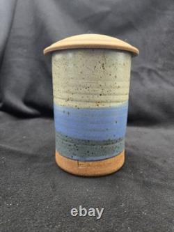 Byron Temple Vtg Studio Art Pottery Blues & Gray, Lidded Jar, 7, Signed