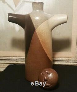 CALIF MOD! Vtg studio art pottery craft mcm figural barware decanter face bottle