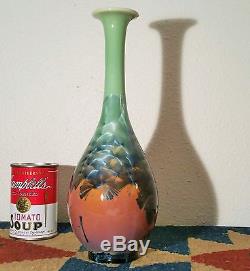 CRYSTALLINE vtg celadon japanese studio pottery bulbous vase signed porcelain