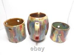 Canister Pitcher 3 Pc Set Studio Art Pottery Rainbow Drip Glaze Vtg 2002 Signed