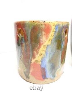 Canister Pitcher 3 Pc Set Studio Art Pottery Rainbow Drip Glaze Vtg 2002 Signed