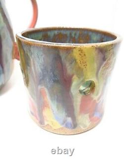 Canister Pitcher 3 Pc Set Studio Art Pottery Rainbow Drip Glaze Vtg 2002 Signed