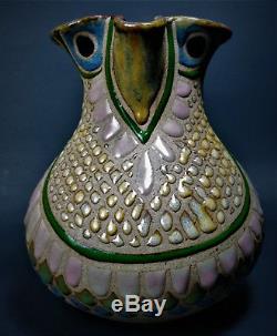 Cathra Anne Barker 1970 Vintage Sunstone Studio Art Pottery Owl Pitcher Signed