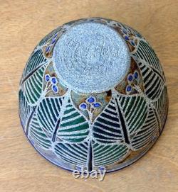Cathra Anne Barker Santa Fe Studio Art Pottery Leaf Design Vessel Bowl Vase Vtg