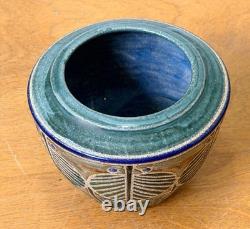 Cathra Anne Barker Santa Fe Studio Art Pottery Leaf Design Vessel Bowl Vase Vtg