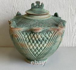 Charles Gluskoter Studio Pottery Covered Pot Canister Green Glaze With Lid Oregon