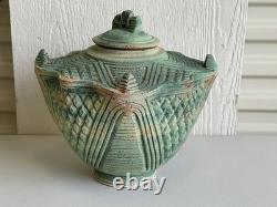 Charles Gluskoter Studio Pottery Covered Pot Canister Green Glaze With Lid Oregon