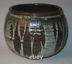 Charles Lakofsky Studio Stoneware Pottery Vase Ohio Modernist MCM Brown & Ivory