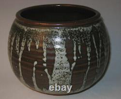 Charles Lakofsky Studio Stoneware Pottery Vase Ohio Modernist MCM Brown & Ivory