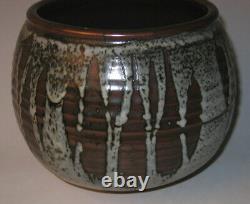 Charles Lakofsky Studio Stoneware Pottery Vase Ohio Modernist MCM Brown & Ivory