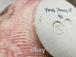 Chinese Artist Ying Yeung Li Hand Thrown Studio Pottery Pink Brown Green Vase 92