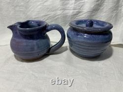 Cliff Losee Vintage Studio Art pottery 7pc Tea Set blue Teapot Mugs Maryland