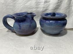 Cliff Losee Vintage Studio Art pottery 7pc Tea Set blue Teapot Mugs Maryland