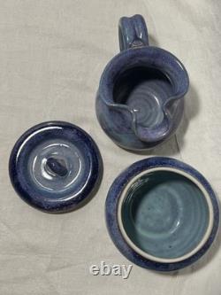 Cliff Losee Vintage Studio Art pottery 7pc Tea Set blue Teapot Mugs Maryland