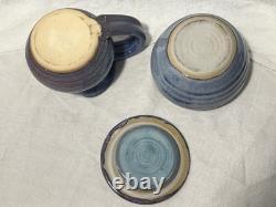 Cliff Losee Vintage Studio Art pottery 7pc Tea Set blue Teapot Mugs Maryland