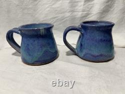 Cliff Losee Vintage Studio Art pottery 7pc Tea Set blue Teapot Mugs Maryland