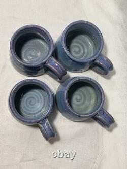 Cliff Losee Vintage Studio Art pottery 7pc Tea Set blue Teapot Mugs Maryland