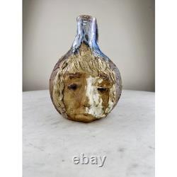 Condon Folk Art Pottery Face Jug Spirit of Women 1999 Brown Blue Excellent 9in