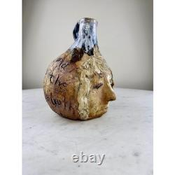 Condon Folk Art Pottery Face Jug Spirit of Women 1999 Brown Blue Excellent 9in