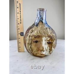 Condon Folk Art Pottery Face Jug Spirit of Women 1999 Brown Blue Excellent 9in