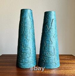 Cool Pair of Modernist Teal Studio Pottery Lamp Bases 1952 Artist Signed Vintage