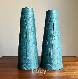 Cool Pair of Modernist Teal Studio Pottery Lamp Bases 1952 Artist Signed Vintage