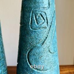 Cool Pair of Modernist Teal Studio Pottery Lamp Bases 1952 Artist Signed Vintage