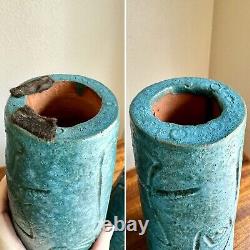 Cool Pair of Modernist Teal Studio Pottery Lamp Bases 1952 Artist Signed Vintage