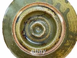 Cool SHINO Glaze SIGNED Studio Pottery Lidded Jar withBirds Vintage EUC