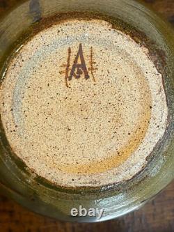 Cool SHINO Glaze SIGNED Studio Pottery Lidded Jar withBirds Vintage EUC