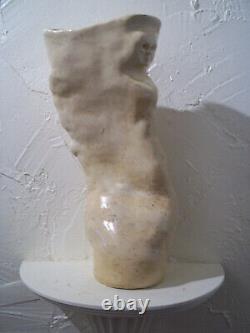 Creepy Large 13.5 Ugly Face Sculpture VASE novelty vintage FEMALE oddity ART