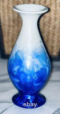 Crystalline Glazed Blue Art Pottery Vase Vintage 5 Tall