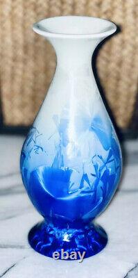 Crystalline Glazed Blue Art Pottery Vase Vintage 5 Tall