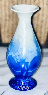 Crystalline Glazed Blue Art Pottery Vase Vintage 5 Tall